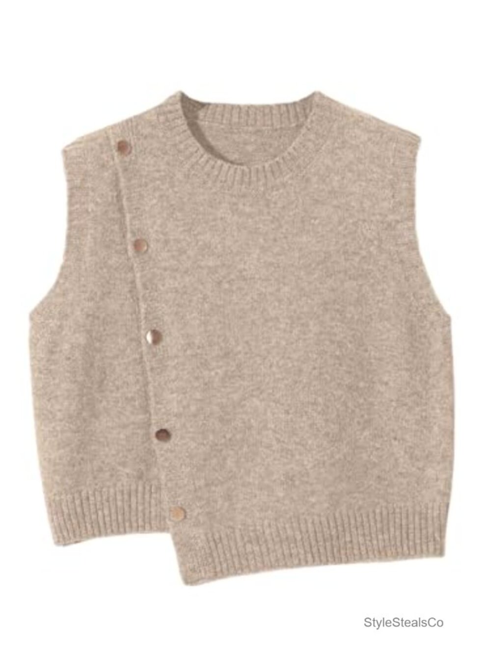 Women's Sleeveless Knit Sweater Vest Button Asymmetrical Hem Tank Top